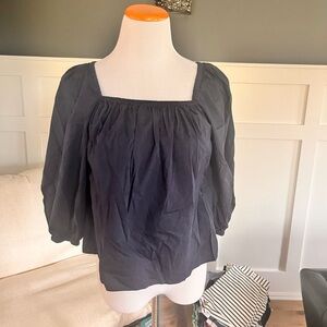 Madewell Black Puff Sleeve Blouse with Smocked Details